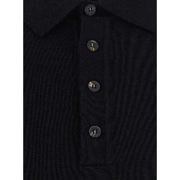 black Polo Shirt with four-button closure in merino wool for men