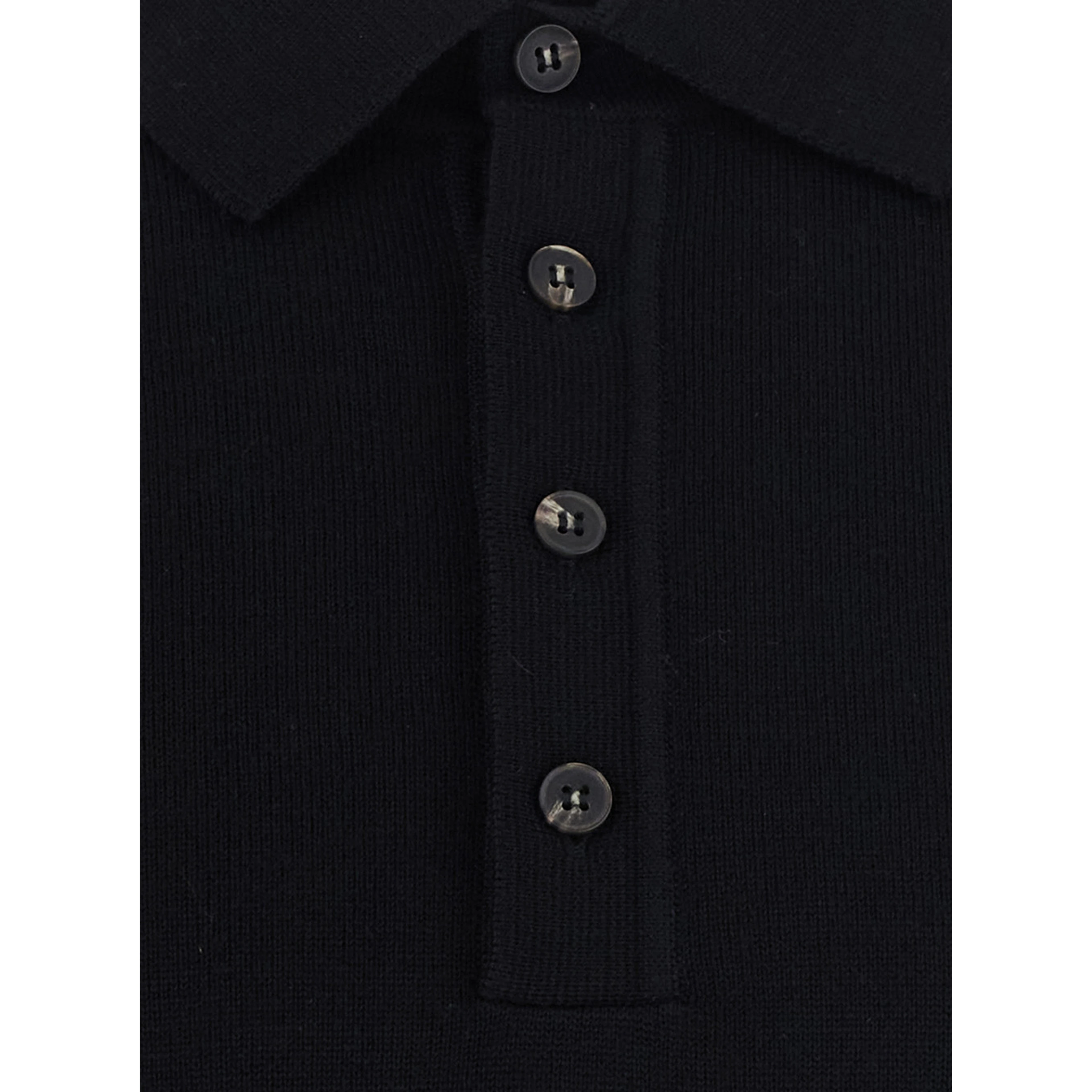 black Polo Shirt with four-button closure in merino wool for men