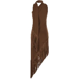 brown Dress with frayed edges design in fabric for women