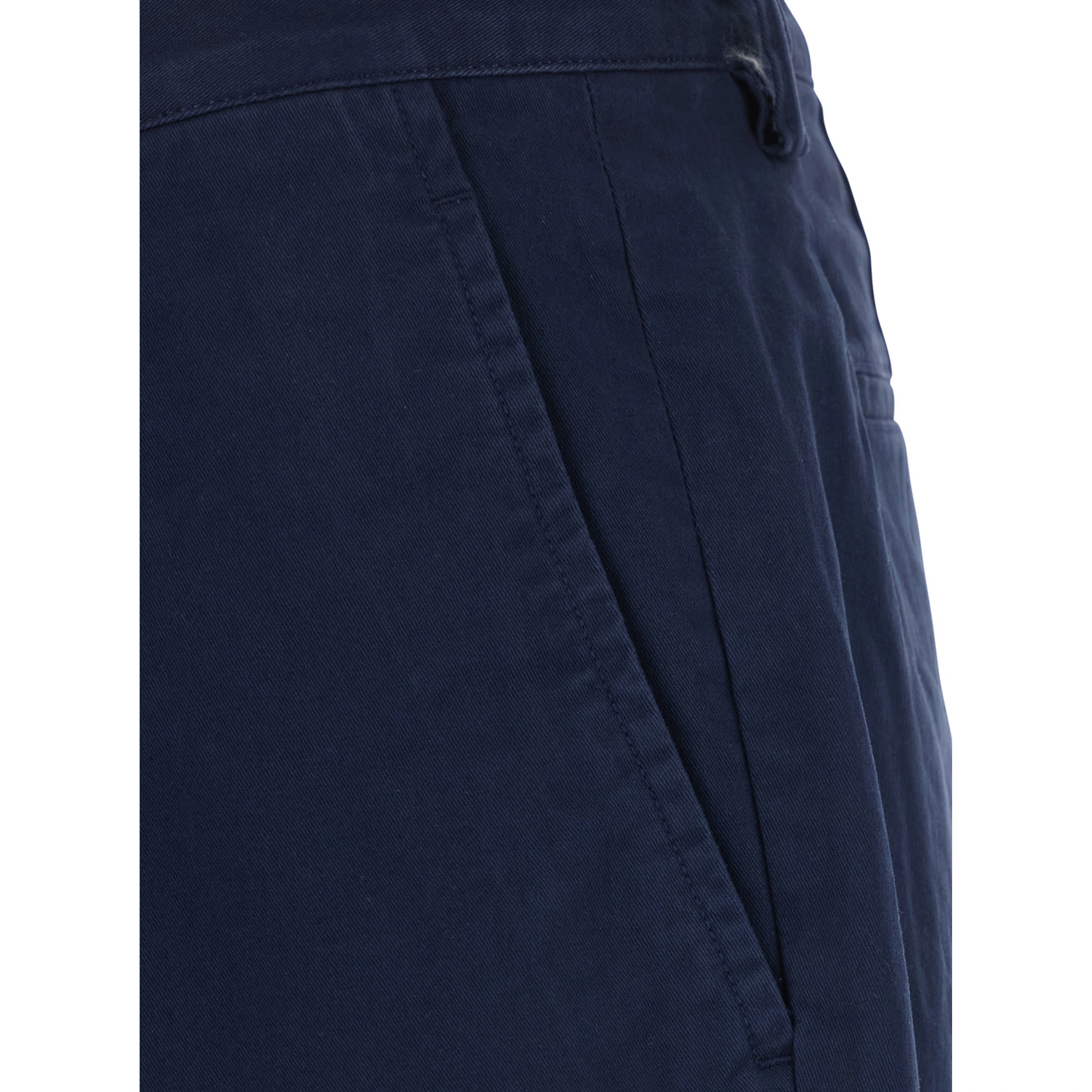 Blue Shorts with Belt Loops and Pony Embroidery on the Side in Stretch Cotton for Men
