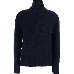 MANTOVA blue Sweater with high collar and long sleeves in wool and cashmere for women
