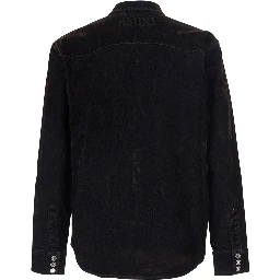 Brown Shirt with classic collar and two patch pockets on the front in denim for men