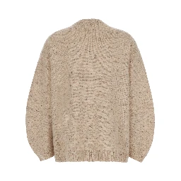 beige Sweater with round neck and all-over polka dot motif in wool blend women