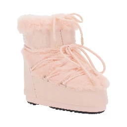 Pink ankle boots with logo lettering and lace-up closure in Tech Fabric and eco fur women