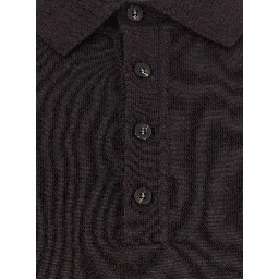 brown Polo Shirt with four-button closure in merino wool for men