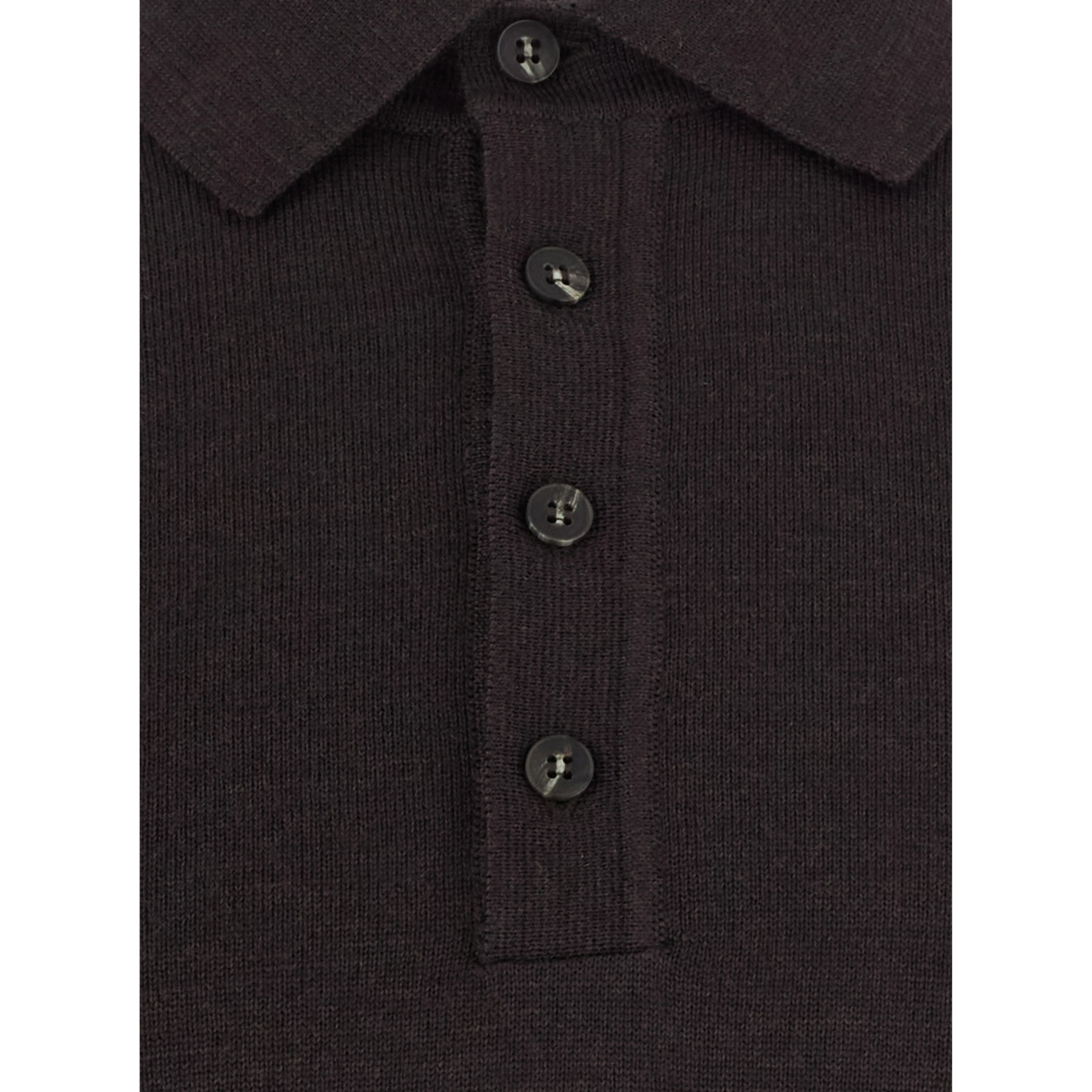 brown Polo Shirt with four-button closure in merino wool for men