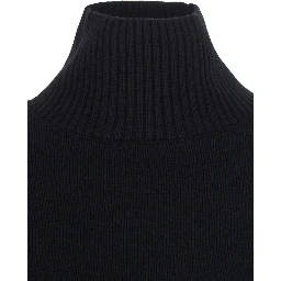 Wool turtleneck top with high collar and long sleeves in Black women