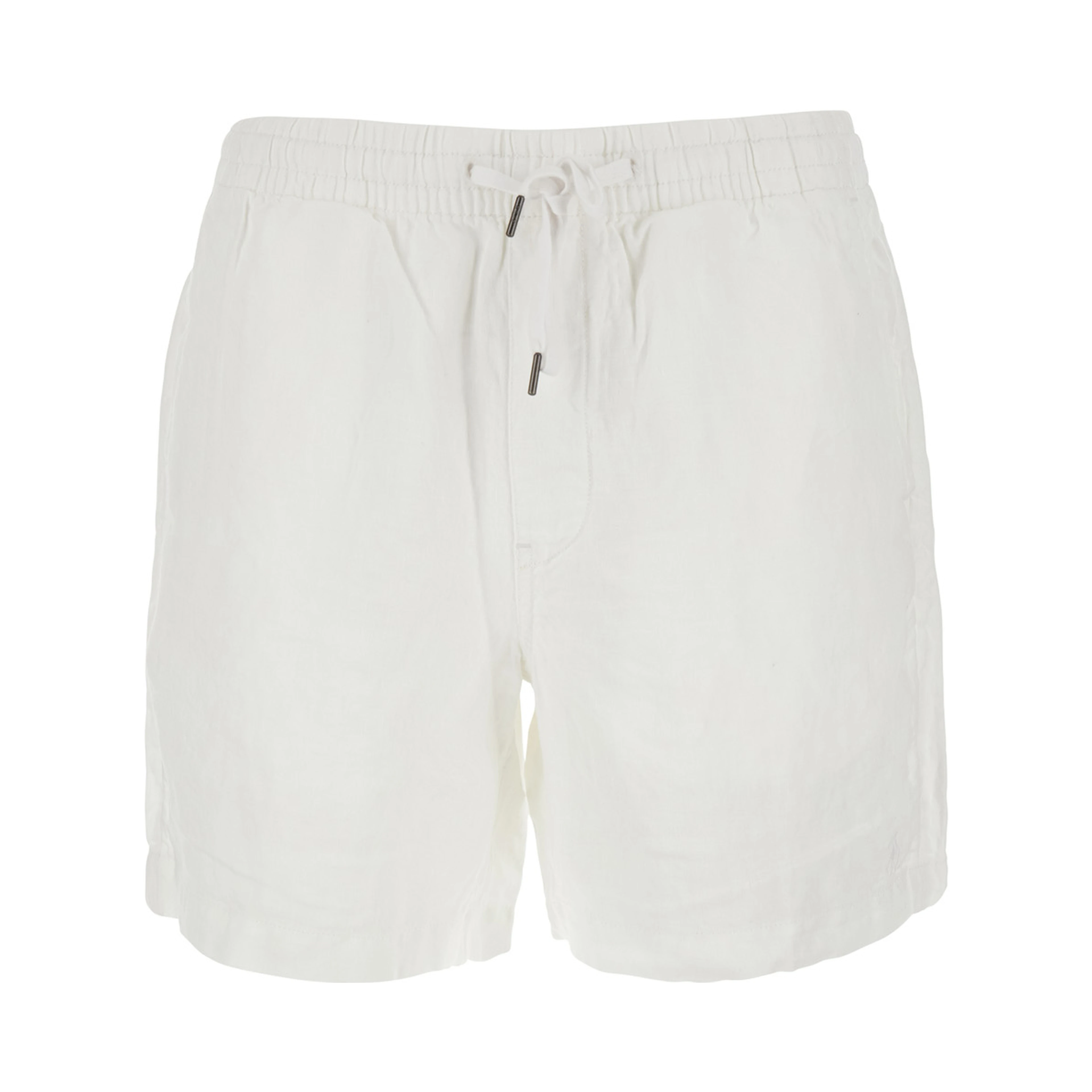 White bermuda shorts with elasticated waist and tone-on-tone Pony embroidery in linen for men