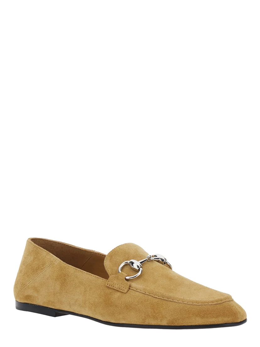 Pierre Beige loafers with Horsebit plaque on the front in suede for women