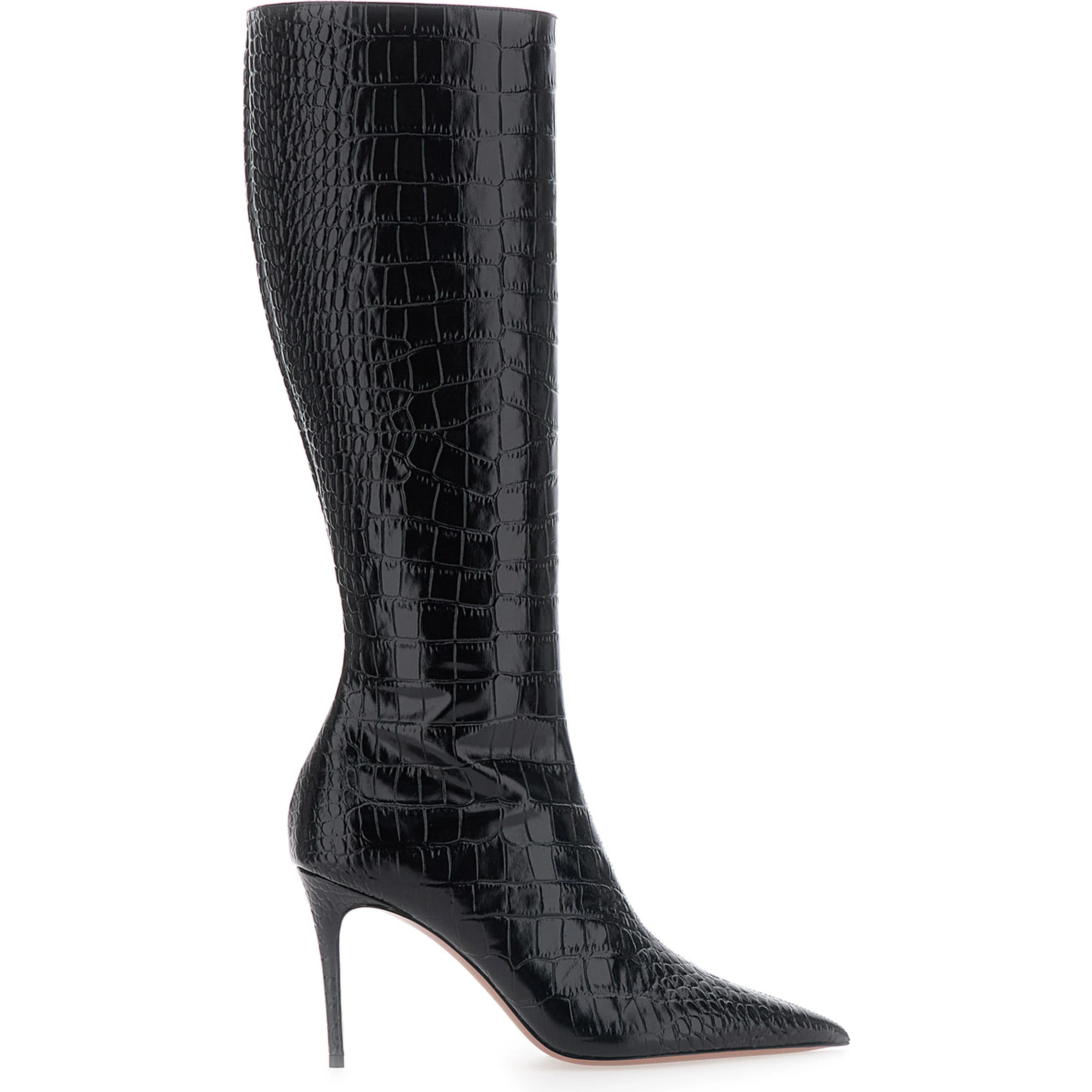 Vera black Boots with pointed design in crocodile effect leather for women