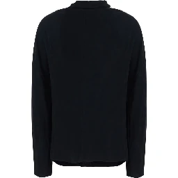 Blouse with draped collar and long sleeves in black viscose for women