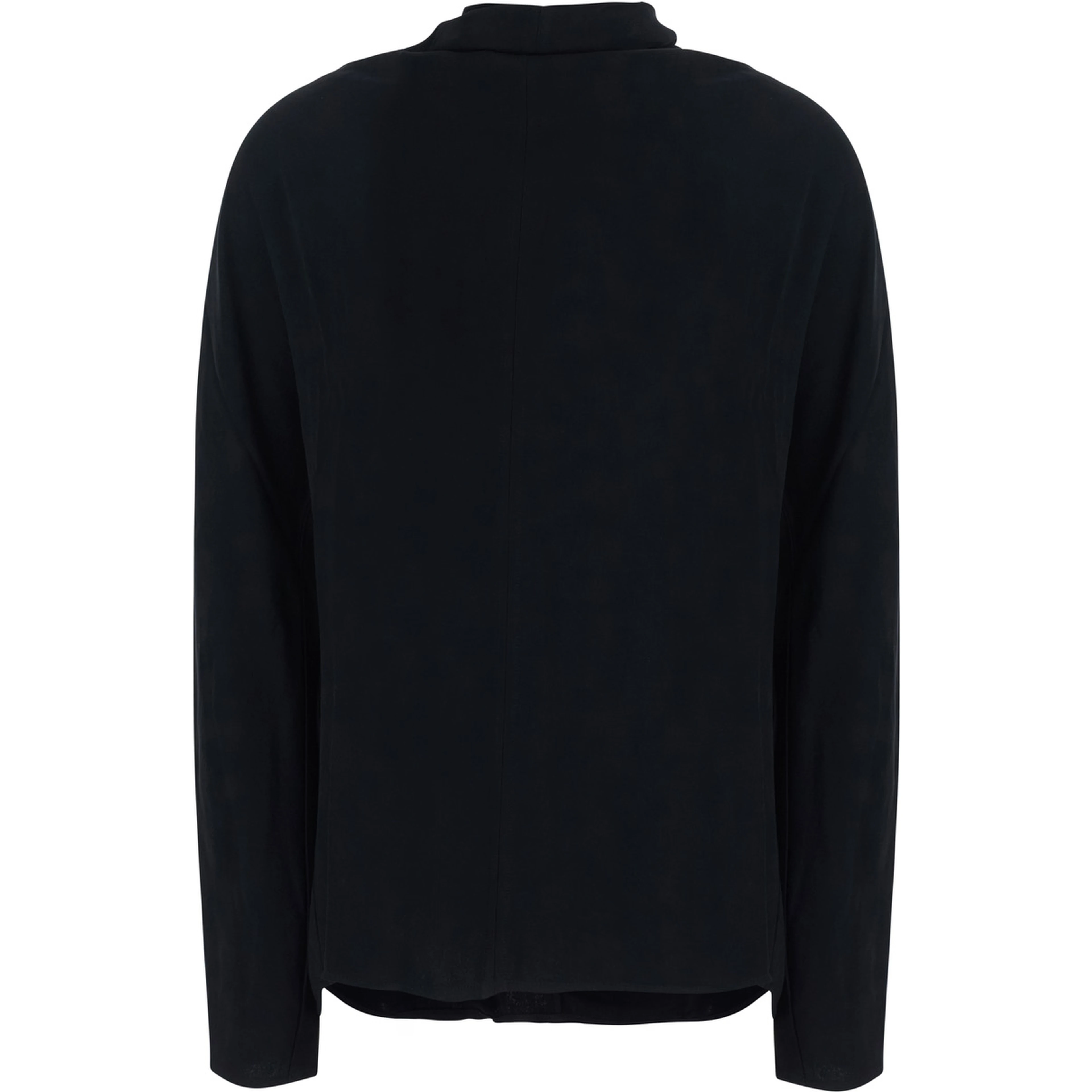 Blouse with draped collar and long sleeves in black viscose for women