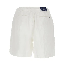 White bermuda shorts with elasticated waist and tone-on-tone Pony embroidery in linen for men