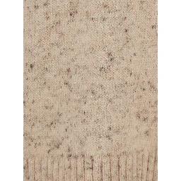 beige Sweater with round neck and all-over polka dot motif in wool blend women