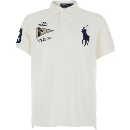 Custom Fit White polo shirt with Maxi Pony on the Front and Numeric Logo on the Sleeve in Cotton for Men