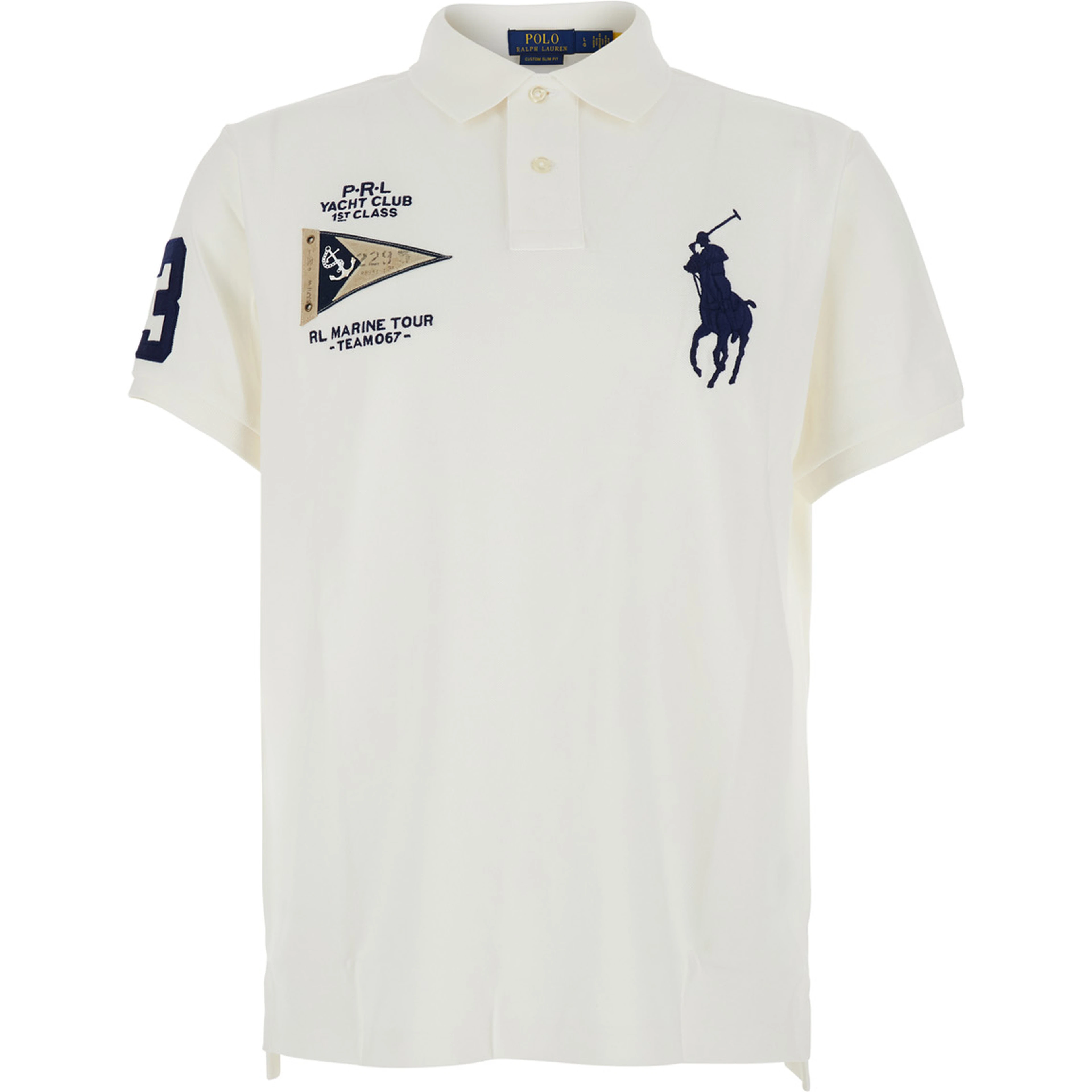 Custom Fit White polo shirt with Maxi Pony on the Front and Numeric Logo on the Sleeve in Cotton for Men