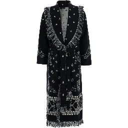 Black Dress with frayed edges and bandana motif all-over in wool Women