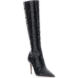 Vera black Boots with pointed design in crocodile effect leather for women