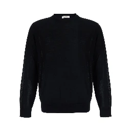 Black Crew Neck Sweater in Wool for Men