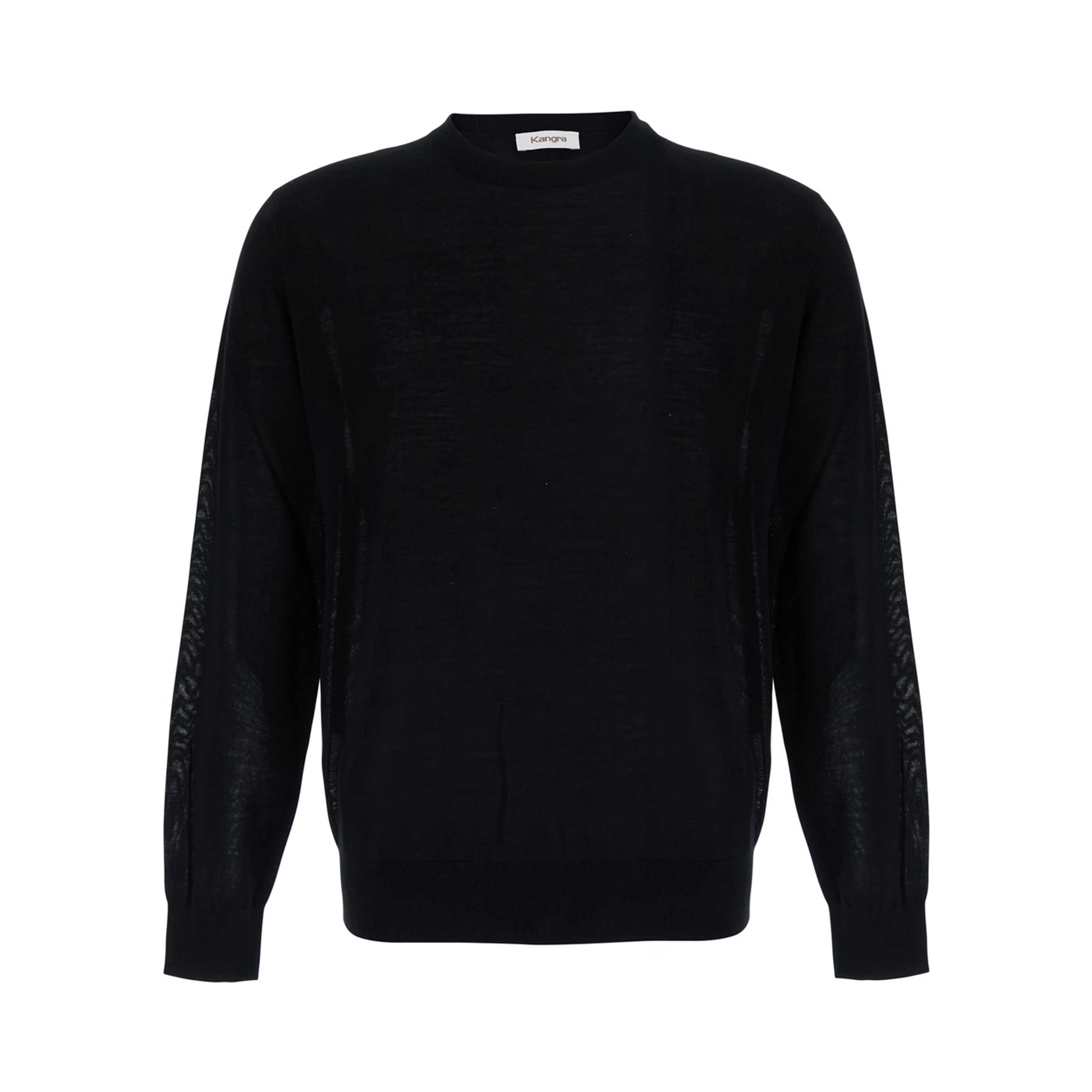 Black Crew Neck Sweater in Wool for Men