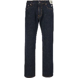 Blue Jeans with logo patch on the back and contrasting stitching in denim for men