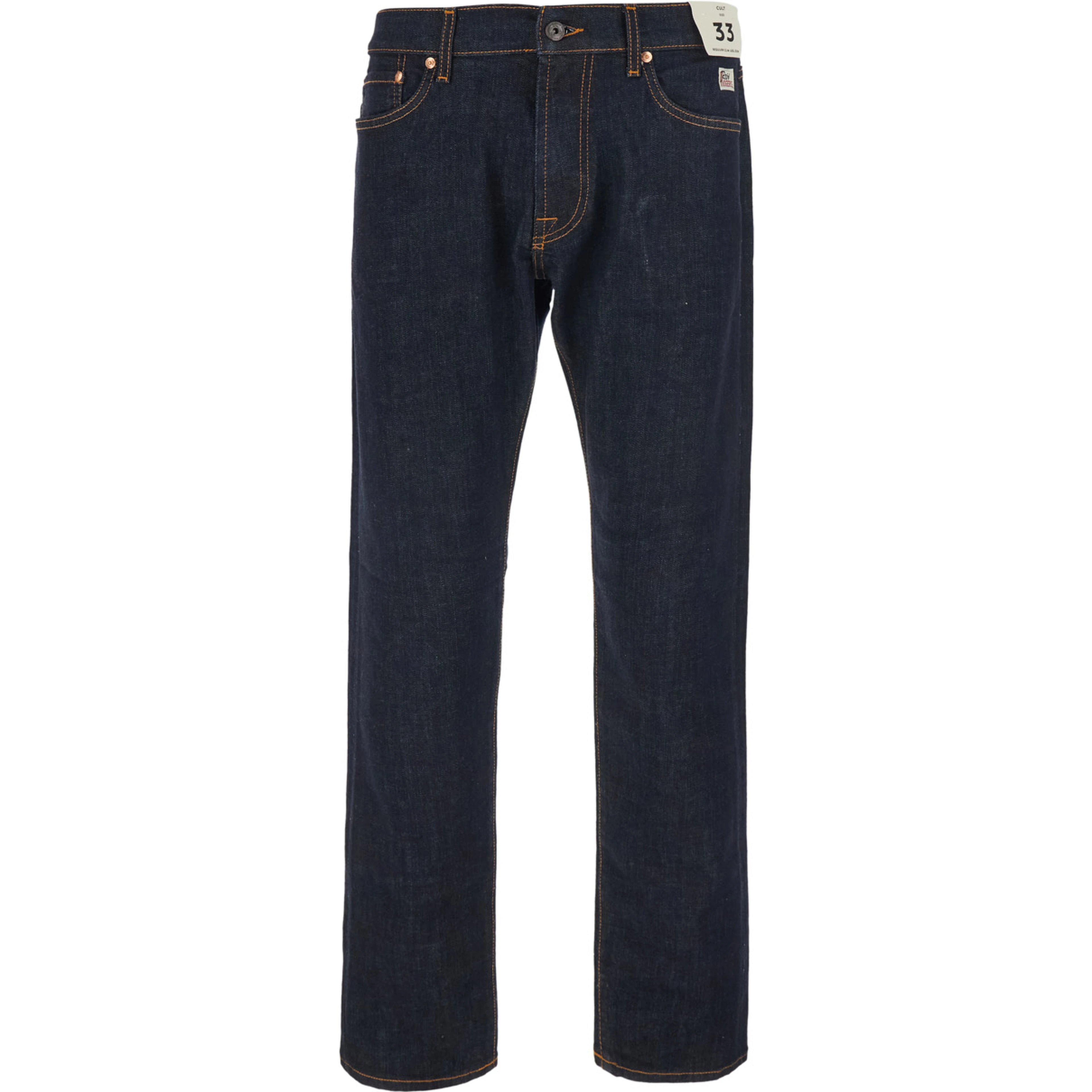 Blue Jeans with logo patch on the back and contrasting stitching in denim for men