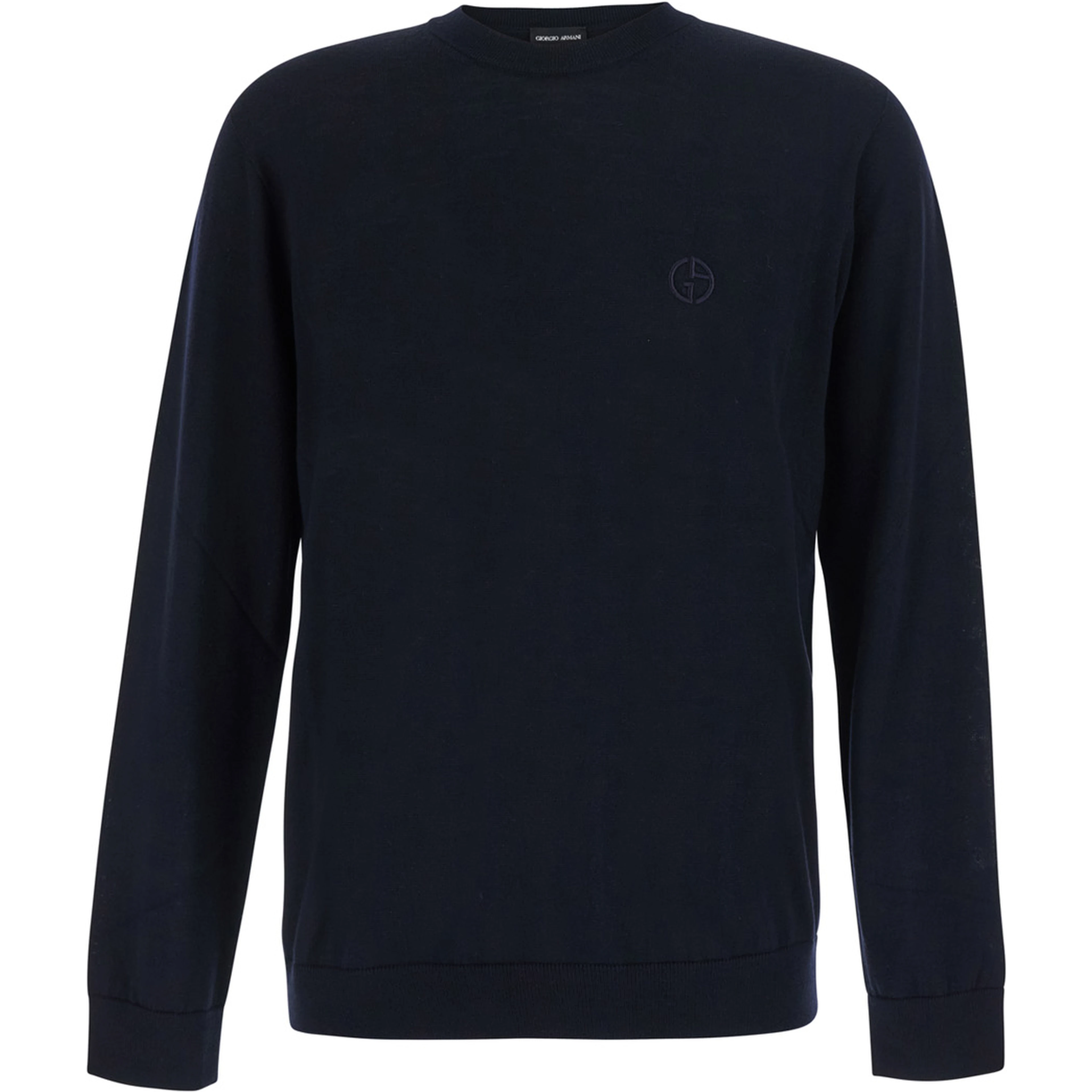 Blue Crewneck sweater with logo embroidery on the front in wool for men
