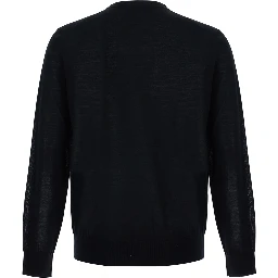 Black Crew Neck Sweater in Wool for Men