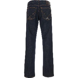 Blue Jeans with logo patch on the back and contrasting stitching in denim for men