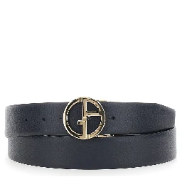 Blue reversible belt with metal logo buckle in leather men