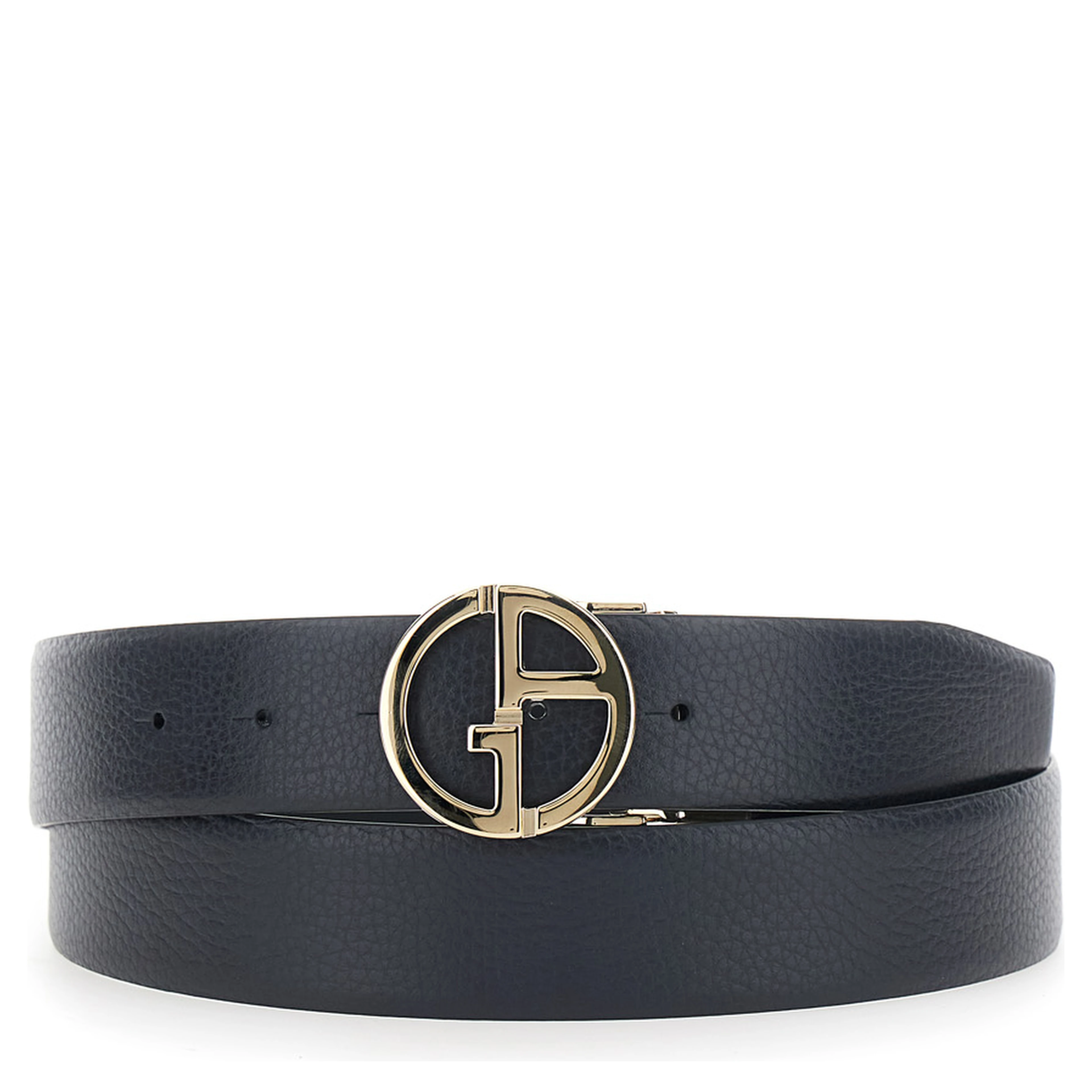 Blue reversible belt with metal logo buckle in leather men