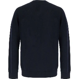 Blue Crewneck sweater with logo embroidery on the front in wool for men