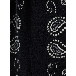 Black Dress with frayed edges and bandana motif all-over in wool Women