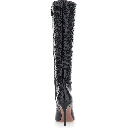 Vera black Boots with pointed design in crocodile effect leather for women