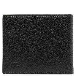 Black Leather Bi-Fold Wallet with Gold Embossed Logo for Men