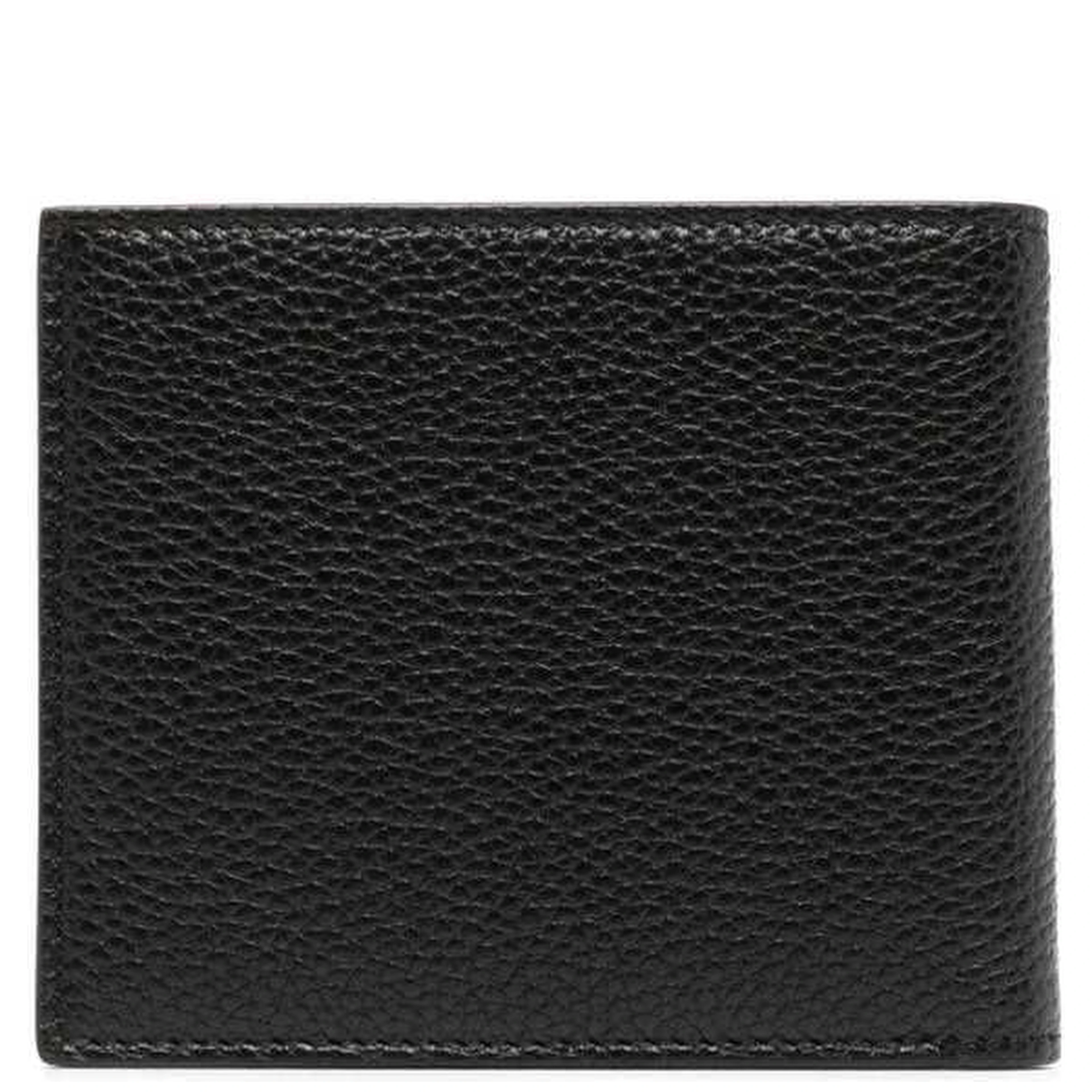 Black Leather Bi-Fold Wallet with Gold Embossed Logo for Men