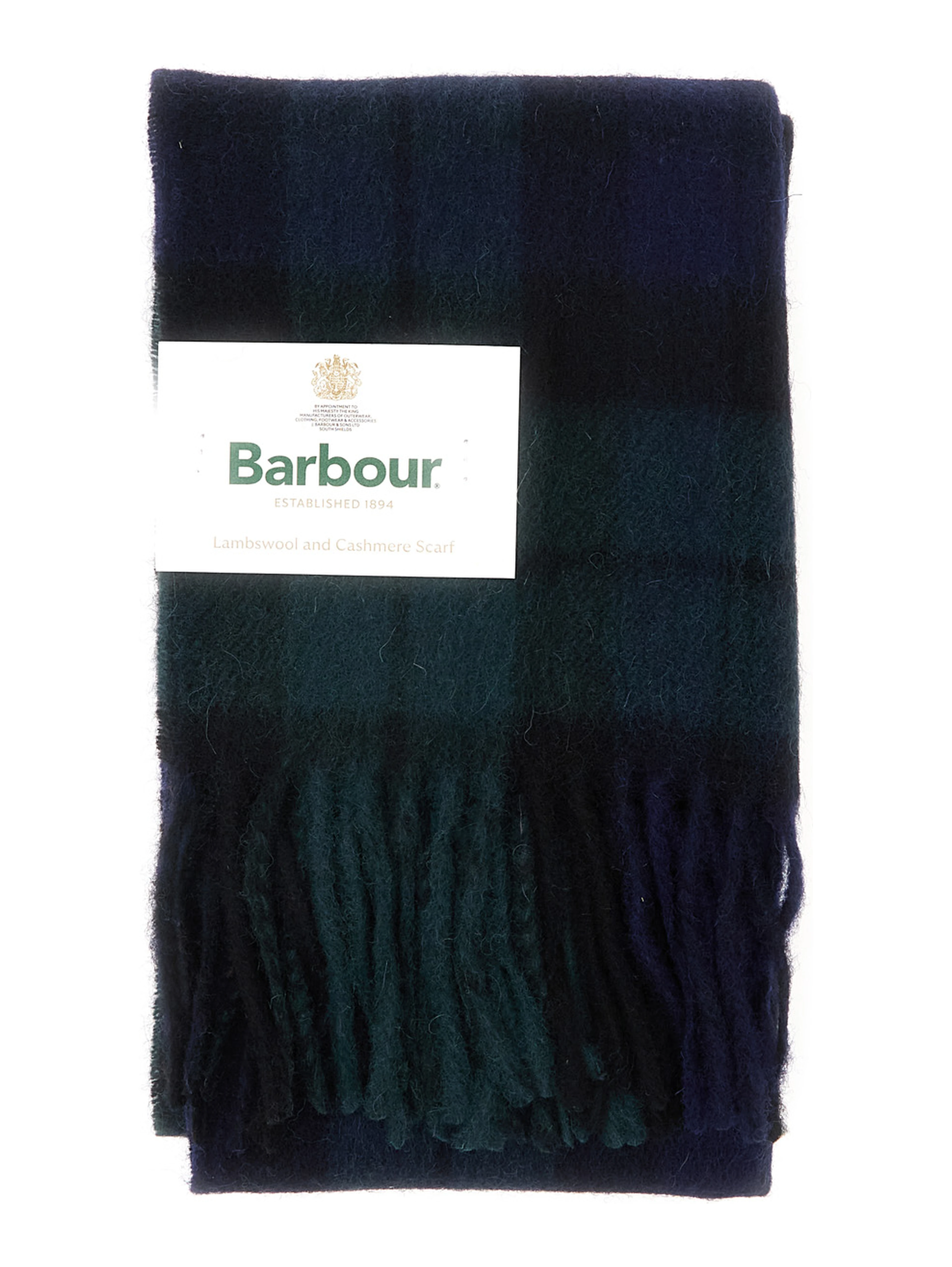 Blue Scarf with logo patch on the front and fringed hem in fabric for men