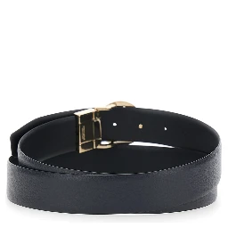 Blue reversible belt with metal logo buckle in leather men