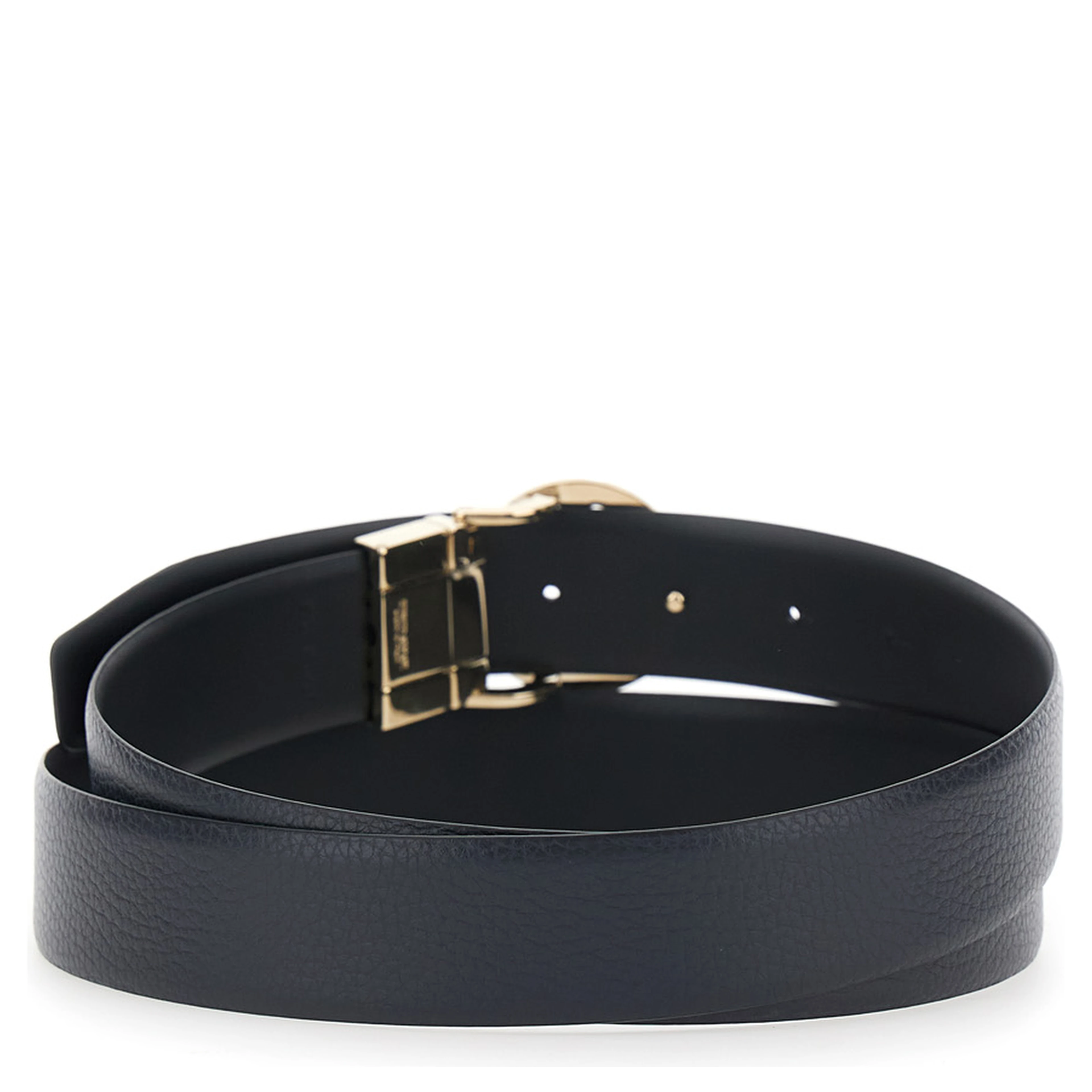 Blue reversible belt with metal logo buckle in leather men