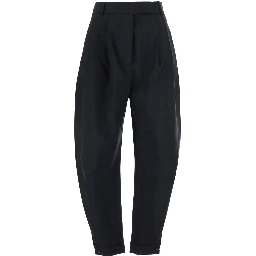 Black Pants with Cuff Hem in Wool Blend for Women