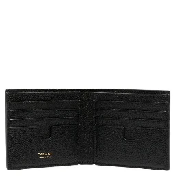 Black Leather Bi-Fold Wallet with Gold Embossed Logo for Men