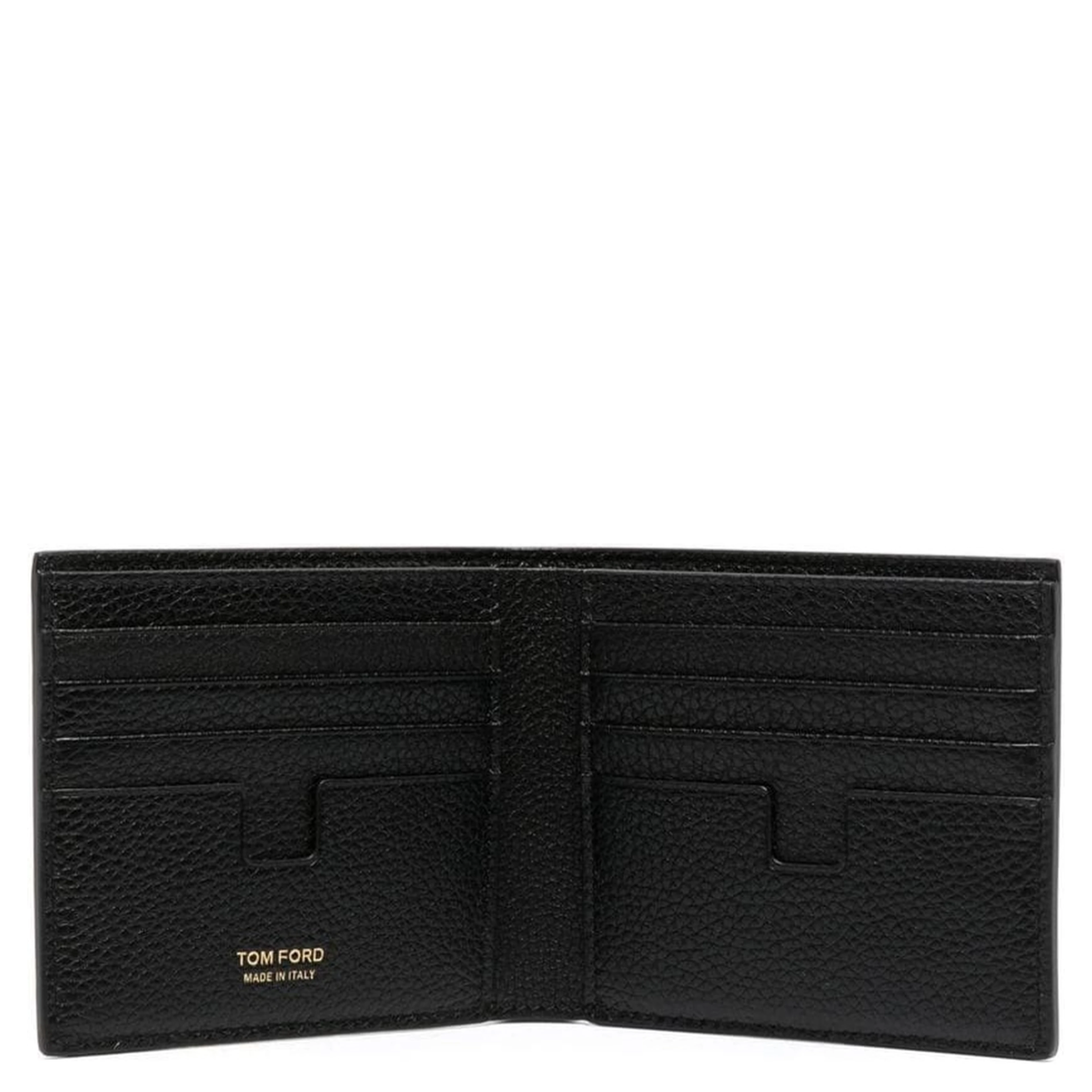 Black Leather Bi-Fold Wallet with Gold Embossed Logo for Men
