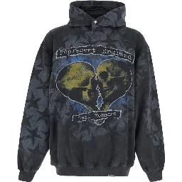 Romance Black Hoodie with Fixed Hood and Maxi Print on Front and Back in Cotton for Men