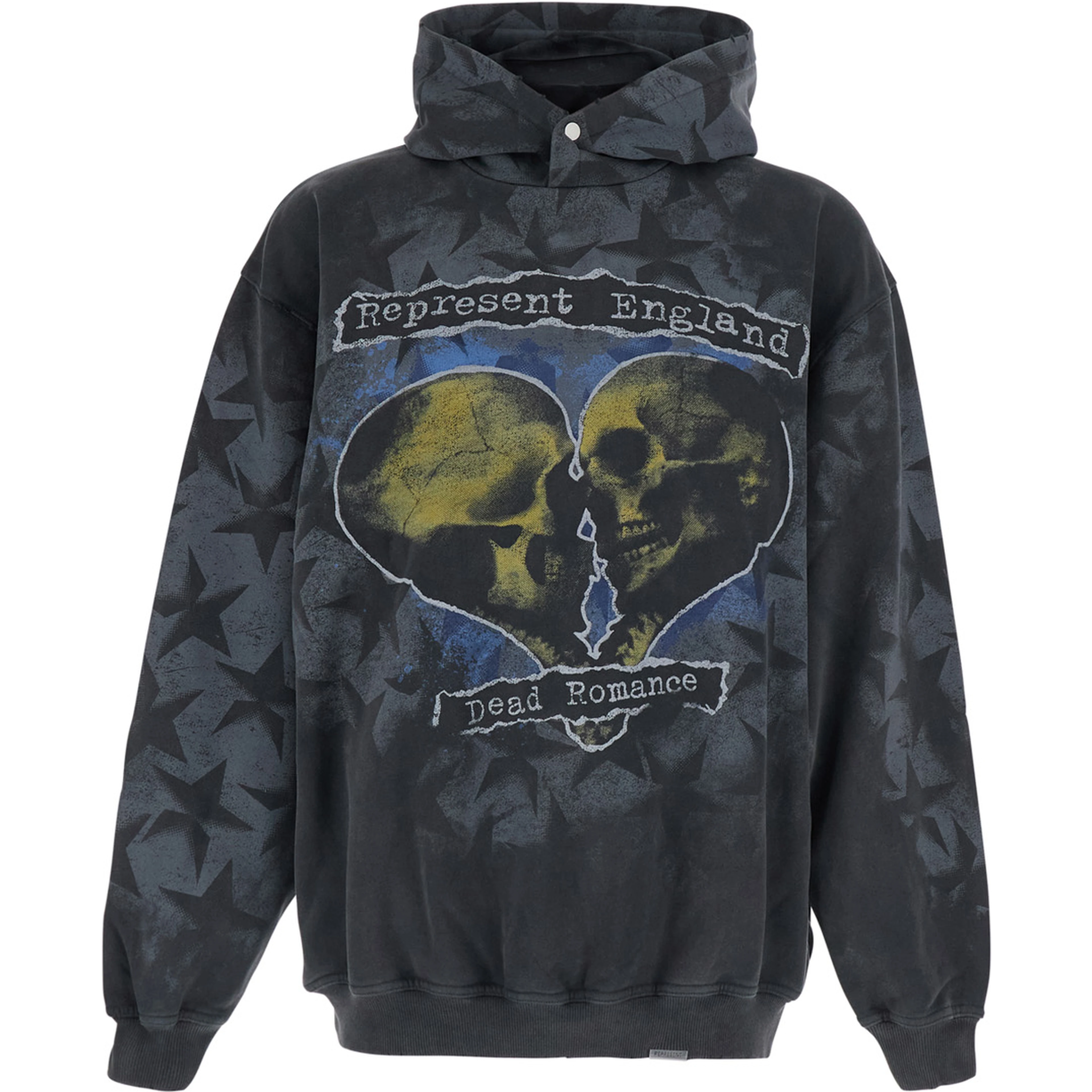 Romance Black Hoodie with Fixed Hood and Maxi Print on Front and Back in Cotton for Men