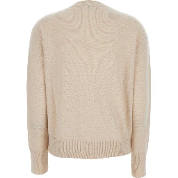 FATA beige sweater with V-neck and long sleeves in cashmere for women