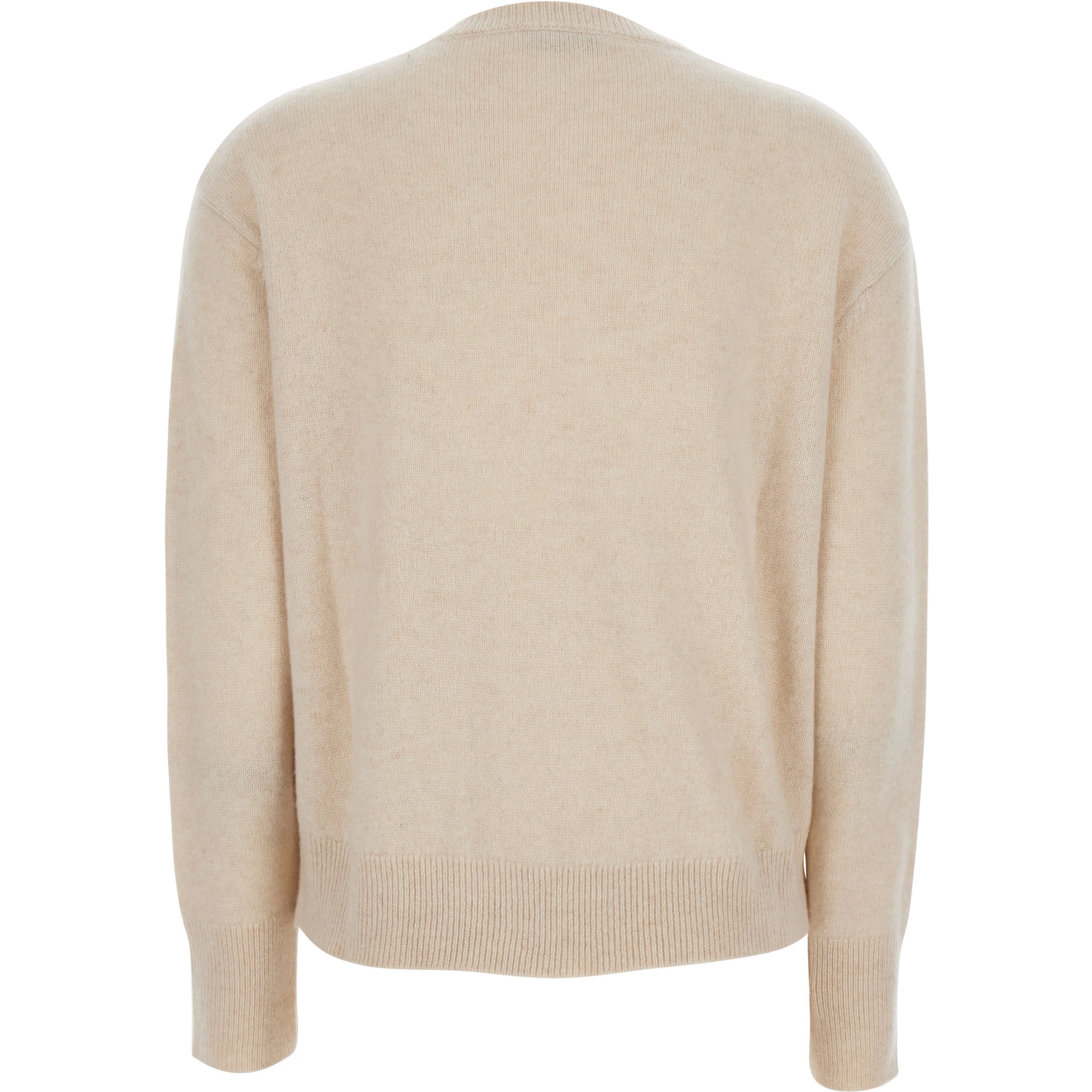 FATA beige sweater with V-neck and long sleeves in cashmere for women