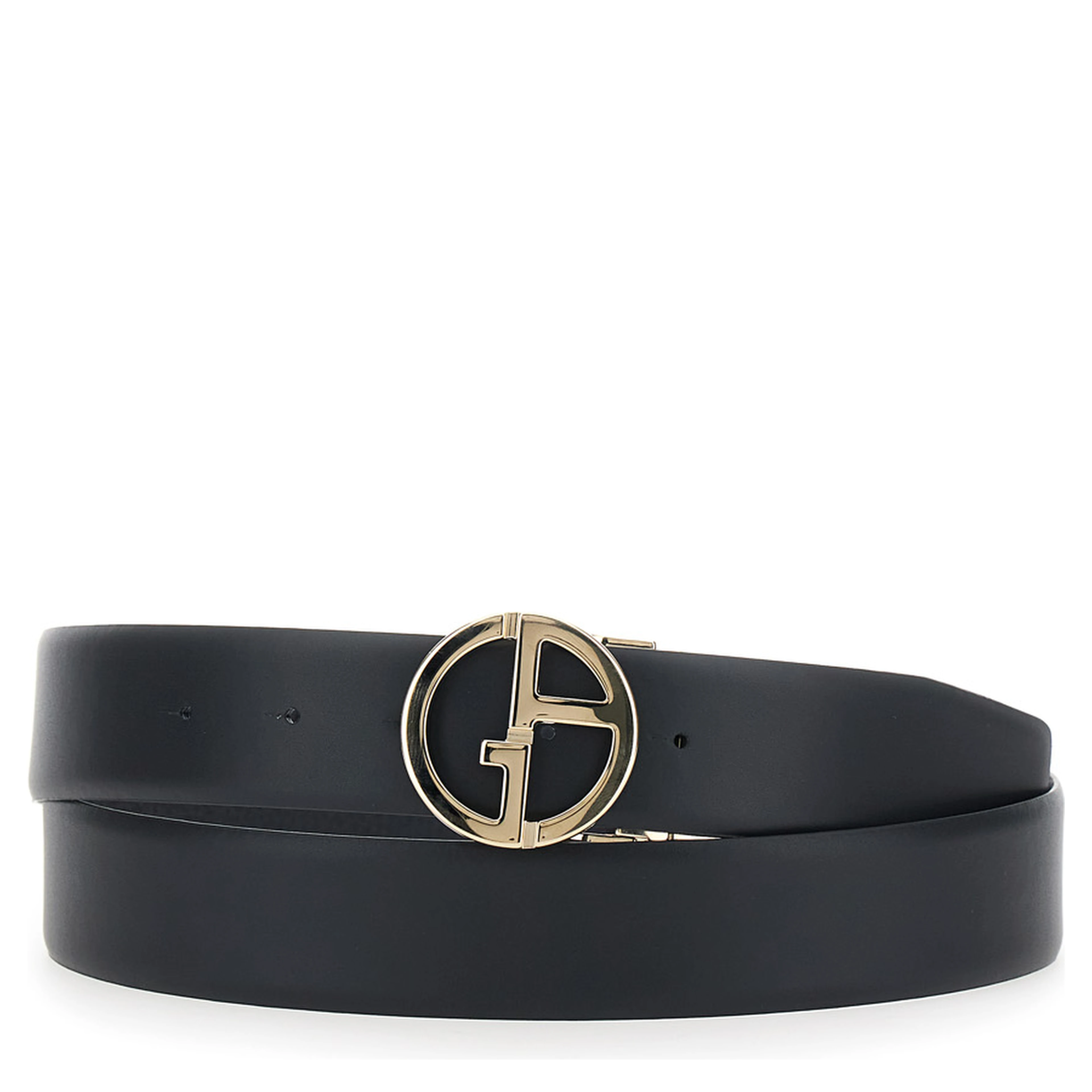 Blue reversible belt with metal logo buckle in leather men