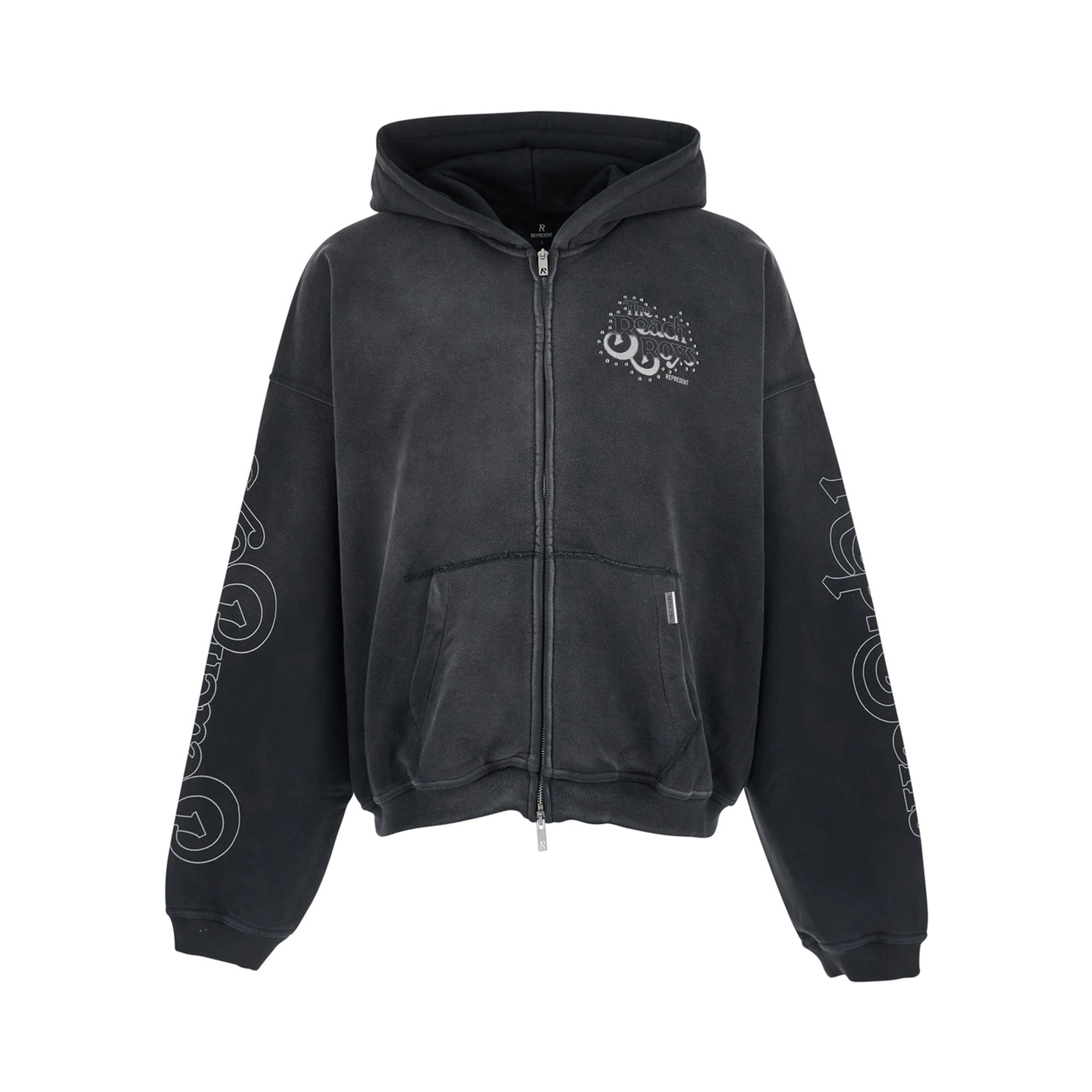 Black Hooded Sweatshirt with Maxi Print on Back and Sleeves in Cotton for Men