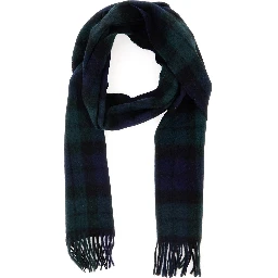 Blue Scarf with logo patch on the front and fringed hem in fabric for men