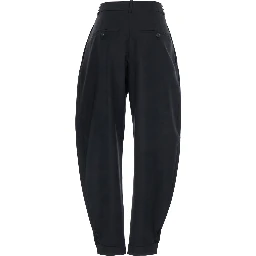 Black Pants with Cuff Hem in Wool Blend for Women